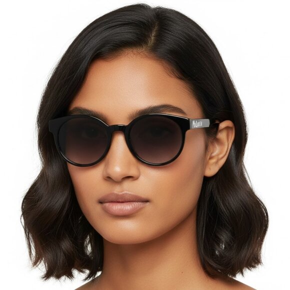 Alexander McQueen Womens Round/Oval Black Black Grey Fashion Designer Eyewear
